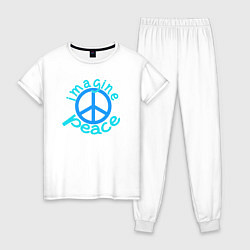 Пижама хлопковая женская Imagine peace, цвет: белый