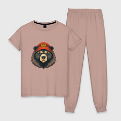Пижама хлопковая женская Русский медведь в шапке с гербом, цвет: пыльно-розовый
