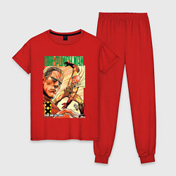 Пижама хлопковая женская One-Punch Man: Сайтама и Кинг, цвет: красный