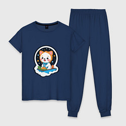 Пижама хлопковая женская Собачка в звездном небе, цвет: тёмно-синий