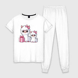 Пижама хлопковая женская Альпаки с подарком, цвет: белый