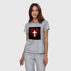 Пижама хлопковая женская Сердце крест черный квадрат, цвет: меланж — фото 2