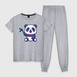 Пижама хлопковая женская Панда и бамбук, цвет: меланж