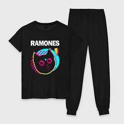 Пижама хлопковая женская Ramones rock star cat, цвет: черный