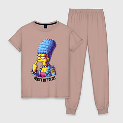Пижама хлопковая женская Marge Simpson - punks not dead motto, цвет: пыльно-розовый