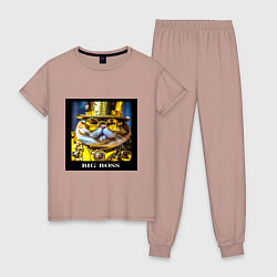 Пижама хлопковая женская Мем кот барон в стиле стимпанк: big boss, цвет: пыльно-розовый