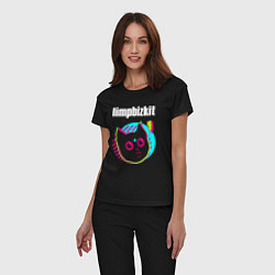 Пижама хлопковая женская Limp Bizkit rock star cat, цвет: черный — фото 2