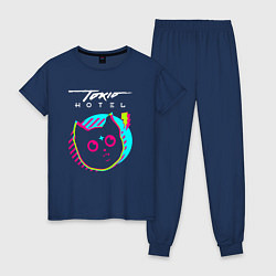 Пижама хлопковая женская Tokio Hotel rock star cat, цвет: тёмно-синий