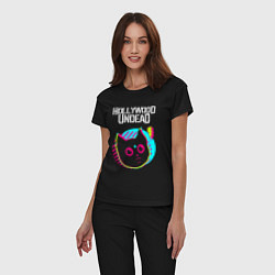 Пижама хлопковая женская Hollywood Undead rock star cat, цвет: черный — фото 2