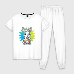 Пижама хлопковая женская Зайчик и мячик, цвет: белый