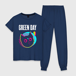 Пижама хлопковая женская Green Day rock star cat, цвет: тёмно-синий