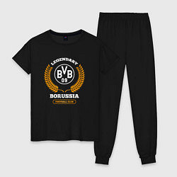 Пижама хлопковая женская Лого Borussia и надпись legendary football club, цвет: черный