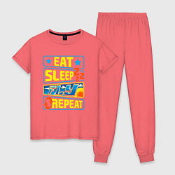 Пижама хлопковая женская Eat sleep fly, цвет: коралловый