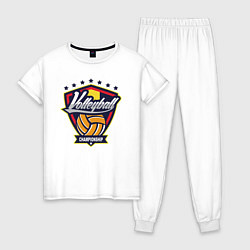 Пижама хлопковая женская Волейбольный чемпионат, цвет: белый