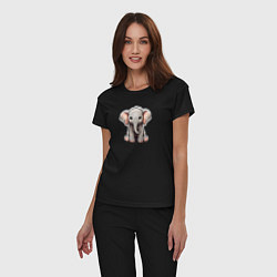 Пижама хлопковая женская Красивый африканский слоненок, цвет: черный — фото 2