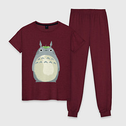 Пижама хлопковая женская Neighbor Totoro, цвет: меланж-бордовый