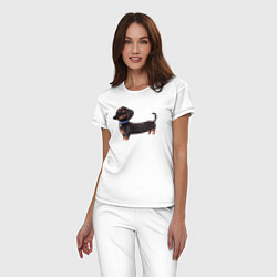 Пижама хлопковая женская Мультяшная собака такса, цвет: белый — фото 2