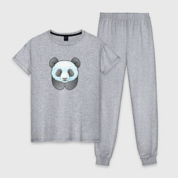 Пижама хлопковая женская Маленькая забавная панда, цвет: меланж