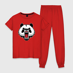 Пижама хлопковая женская Сердитая панда, цвет: красный