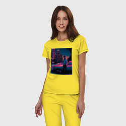 Пижама хлопковая женская Drive poster, цвет: желтый — фото 2