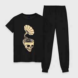 Пижама хлопковая женская Skull vinyl, цвет: черный
