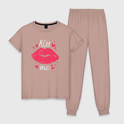 Пижама хлопковая женская Kiss me, цвет: пыльно-розовый