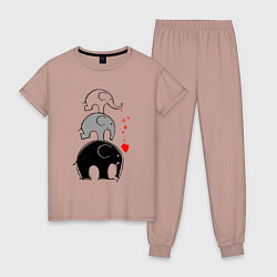 Пижама хлопковая женская Милые слоники, цвет: пыльно-розовый