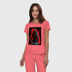 Пижама хлопковая женская Assassins creed на фоне красной стены, цвет: коралловый — фото 2