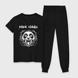 Пижама хлопковая женская Papa Roach rock panda, цвет: черный