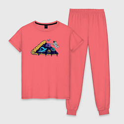 Пижама хлопковая женская Пицца и космос, цвет: коралловый