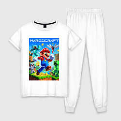 Пижама хлопковая женская Mario in Minecraft - ai art collaboration, цвет: белый