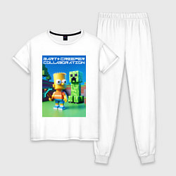 Пижама хлопковая женская Bart and Creeper - collaboration ai art, цвет: белый