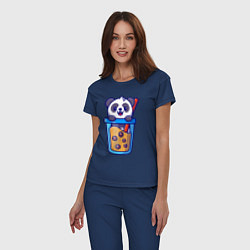 Пижама хлопковая женская Панда в стаканчике, цвет: тёмно-синий — фото 2