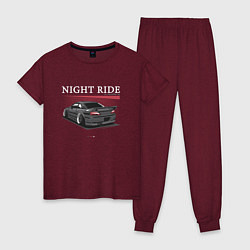 Пижама хлопковая женская Nissan skyline night ride, цвет: меланж-бордовый