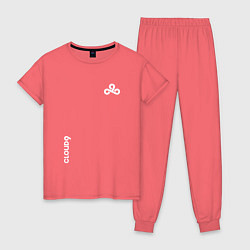 Пижама хлопковая женская Cloud9 - white logo, цвет: коралловый