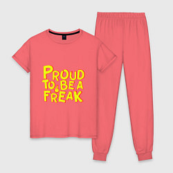 Пижама хлопковая женская Proud to be a freak, цвет: коралловый