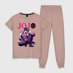 Пижама хлопковая женская Джотаро Куджо - нейросеть, цвет: пыльно-розовый