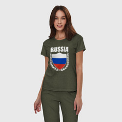 Пижама хлопковая женская Russian flag, цвет: меланж-хаки — фото 2
