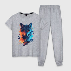 Пижама хлопковая женская Волк, цвет: меланж