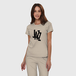 Пижама хлопковая женская Jazz retro in black, цвет: миндальный — фото 2