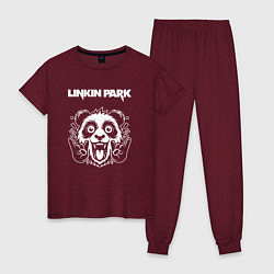 Пижама хлопковая женская Linkin Park rock panda, цвет: меланж-бордовый