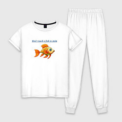 Пижама хлопковая женская Dont teach a fish to swim, цвет: белый