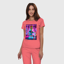 Пижама хлопковая женская Neon Bart - with skateboard ai art fantasy, цвет: коралловый — фото 2