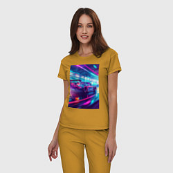 Пижама хлопковая женская Nissan Skyline GT-R на скорости, цвет: горчичный — фото 2