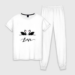 Пижама хлопковая женская Черные лебеди любви с надписью love, цвет: белый
