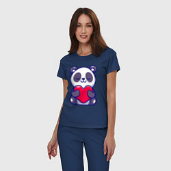 Пижама хлопковая женская Панда и сердечко, цвет: тёмно-синий — фото 2
