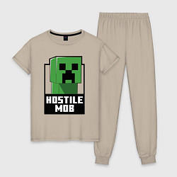 Пижама хлопковая женская Minecraft hostile mob, цвет: миндальный