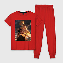 Пижама хлопковая женская Клинок, рассекающий демонов Дзэнъицу Агацума молни, цвет: красный
