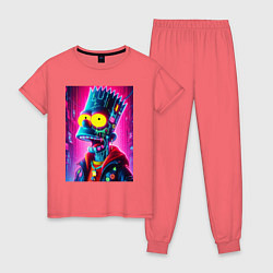 Пижама хлопковая женская Cyber Bart Simpson - neon glow ai art, цвет: коралловый