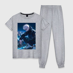 Пижама хлопковая женская Магическая битва Сатору Годзё арт, цвет: меланж